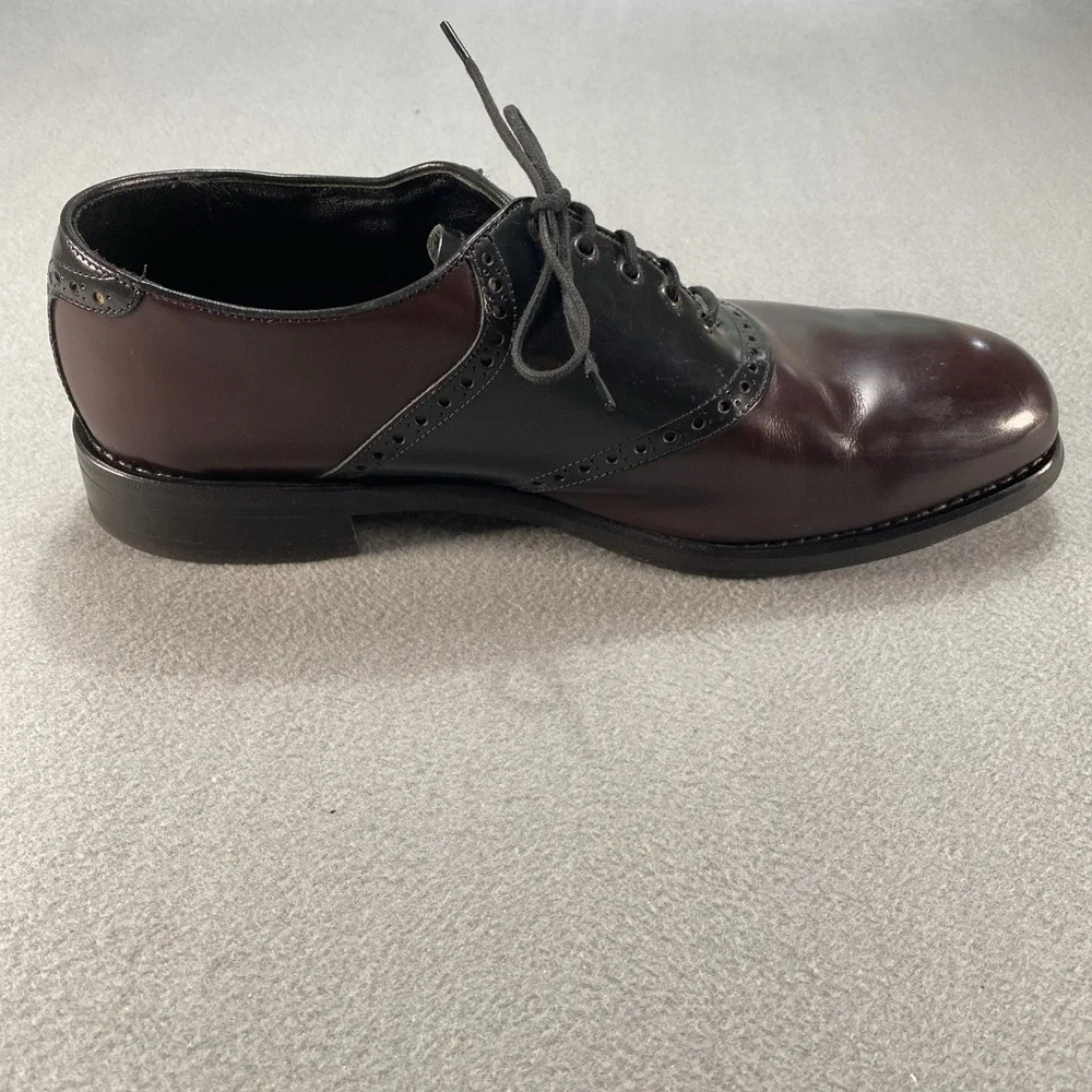 Florsheim Mens Lace Up Dress Saddle Shoes‎ Two Tone Burgundy Black Leather 11D